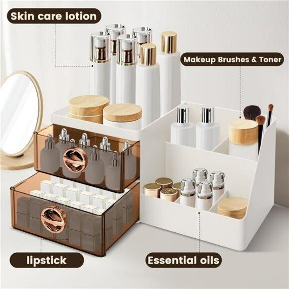Makeup Organizer with Clear Drawers Large Vanity Skincare Storage Box - Picture 6 of 8